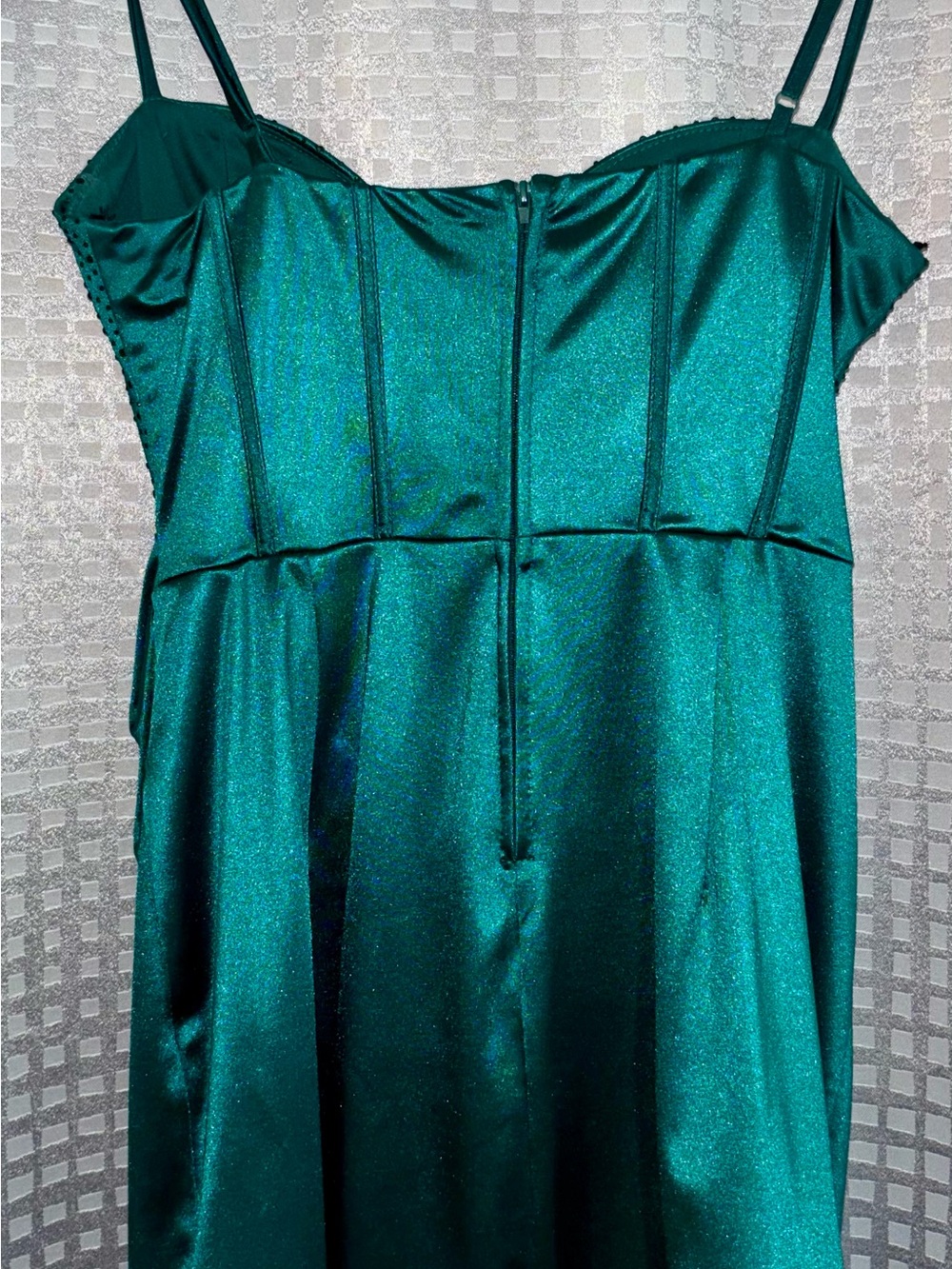 B Darlin Emerald Satin Strapless Corset Dress with Rhinestones - Picture 3 of 3